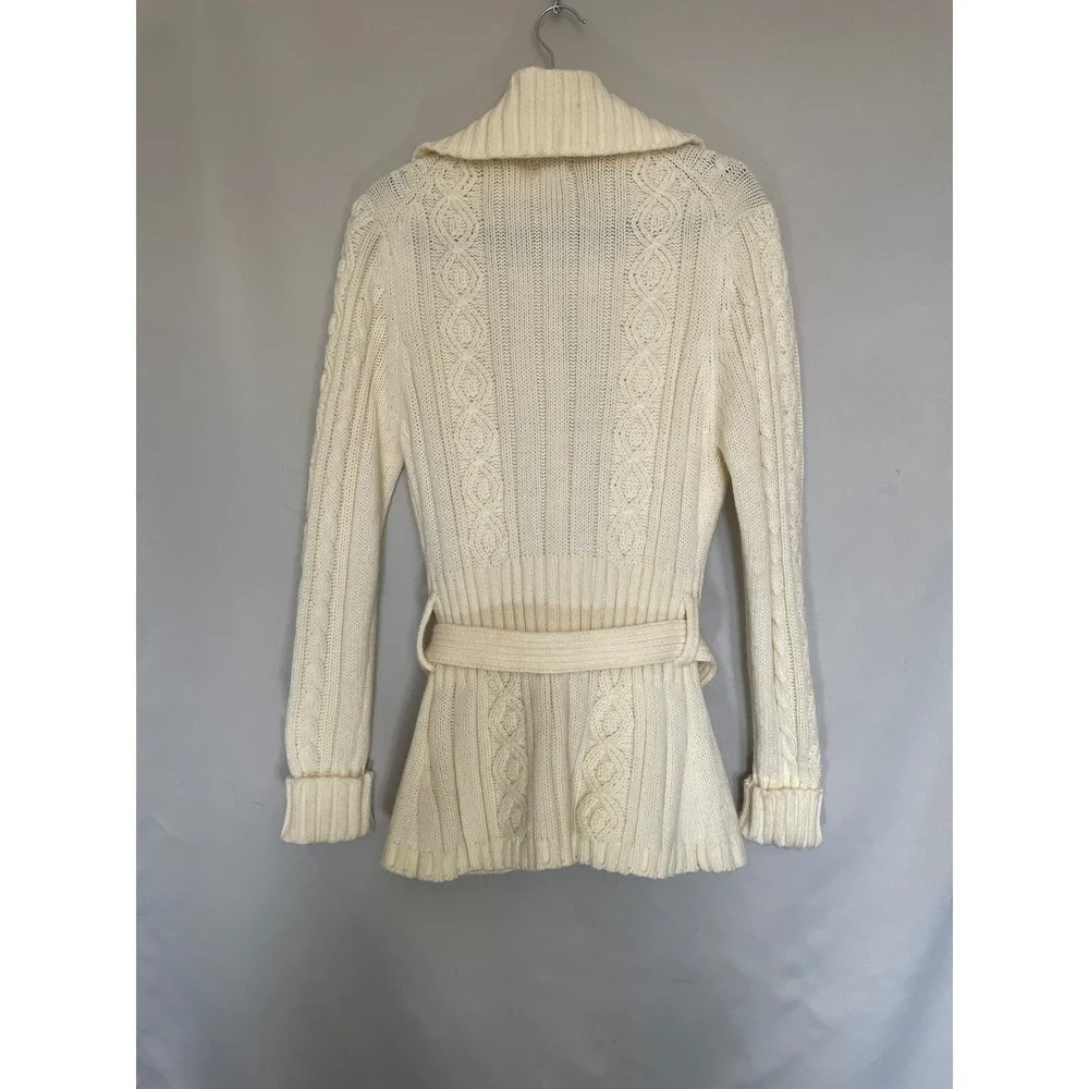 Vintage Late 1980s/Early 1990s Maeve Cable Knit Belted Cardigan Sweater, Large